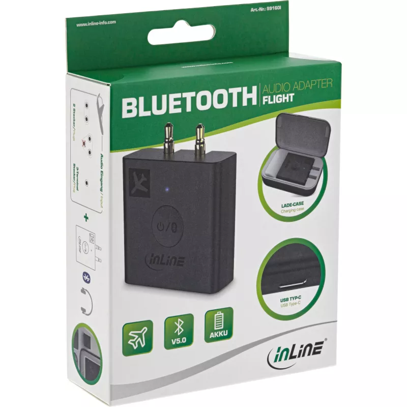 InLine Lotniczy nadajnik audio Bluetooth, BT 5.0, aptX HD/LL