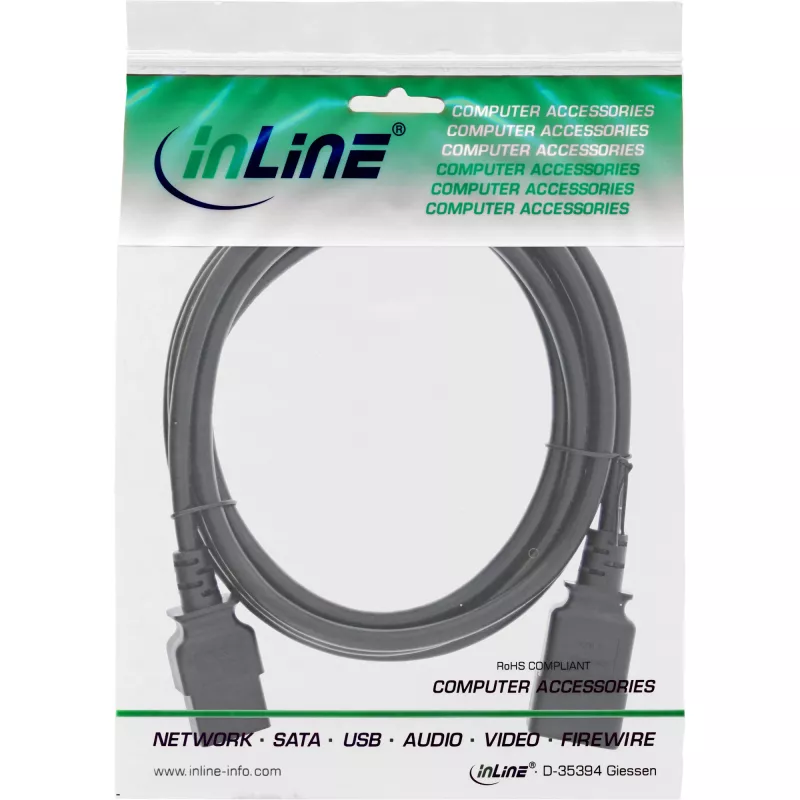 Kabel zasilający InLine C19 / C20 3-pin IEC męski / żeński czarny 5m