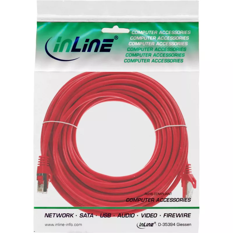 Kabel krosowy InLine SF/UTP kat. 5e czerwony 10 m