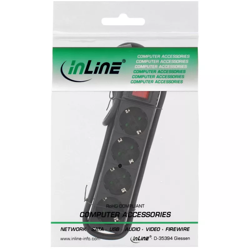 Listwa zasilająca InLine, 4-gniazdowa, 2x CEE7/3 + 2x Euro CEE 7/16, czarna, 1,5 m