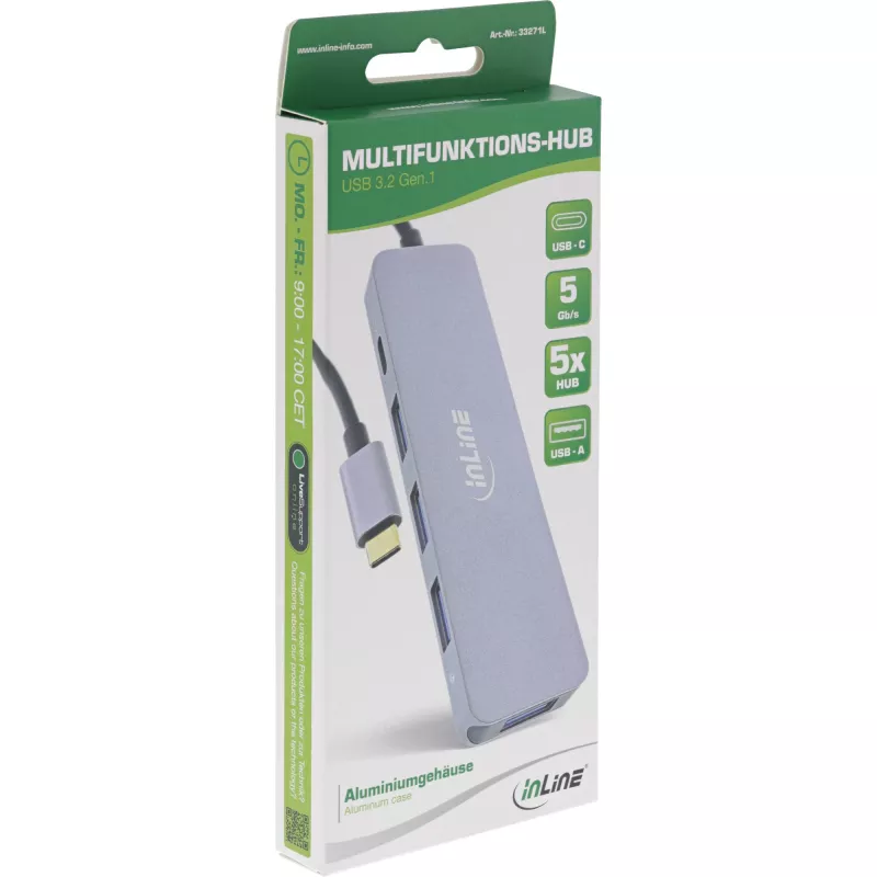 Hub USB InLine USB 3.2 USB-C Multi Hub 4x USB-A 5 Gb/s + USB-C (Dane/PD 87 W)