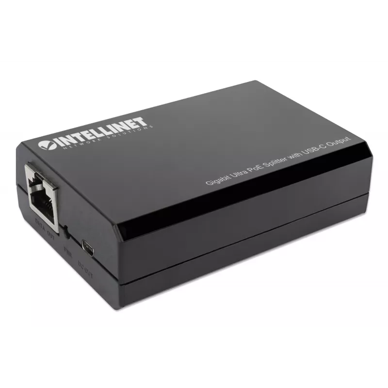 Intellinet rozgałęźnik PoE z wyjściem USB-C, PoE++ / 4PPoE, Gigabit Ultra, IEEE 802.3bt, porty wejściowe i wyjściowe RJ45, port wyjściowy USB-C do 45 W