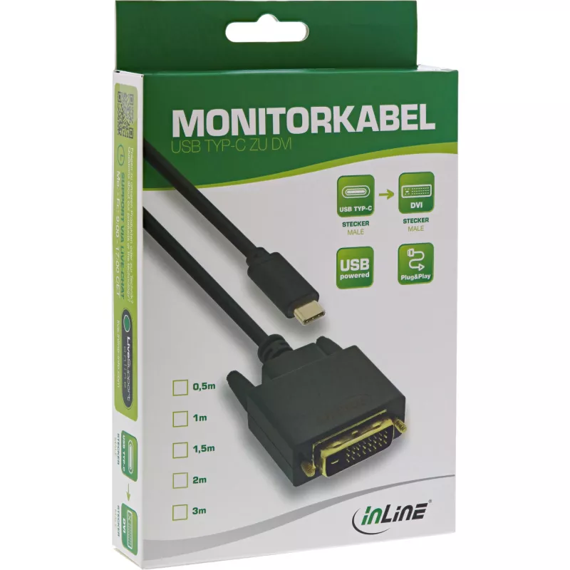 Kabel wyświetlacza USB InLine, USB-C męski / DVI męski (DP Alt Mode), czarny, 2m