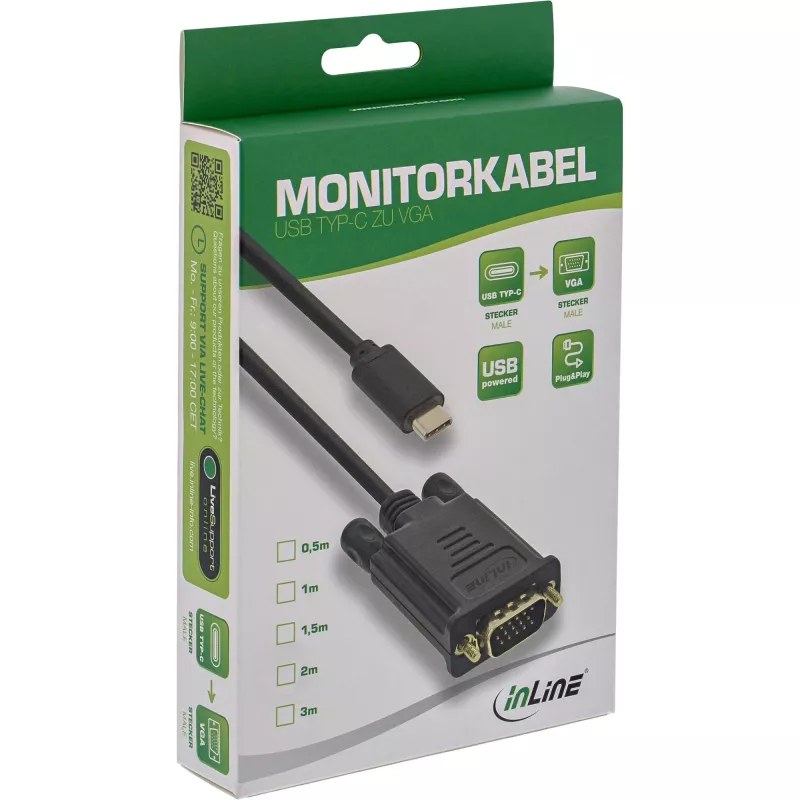 InLine Kabel wyświetlacza USB, USB-C męski / VGA męski (DP Alt Mode), czarny, 2m