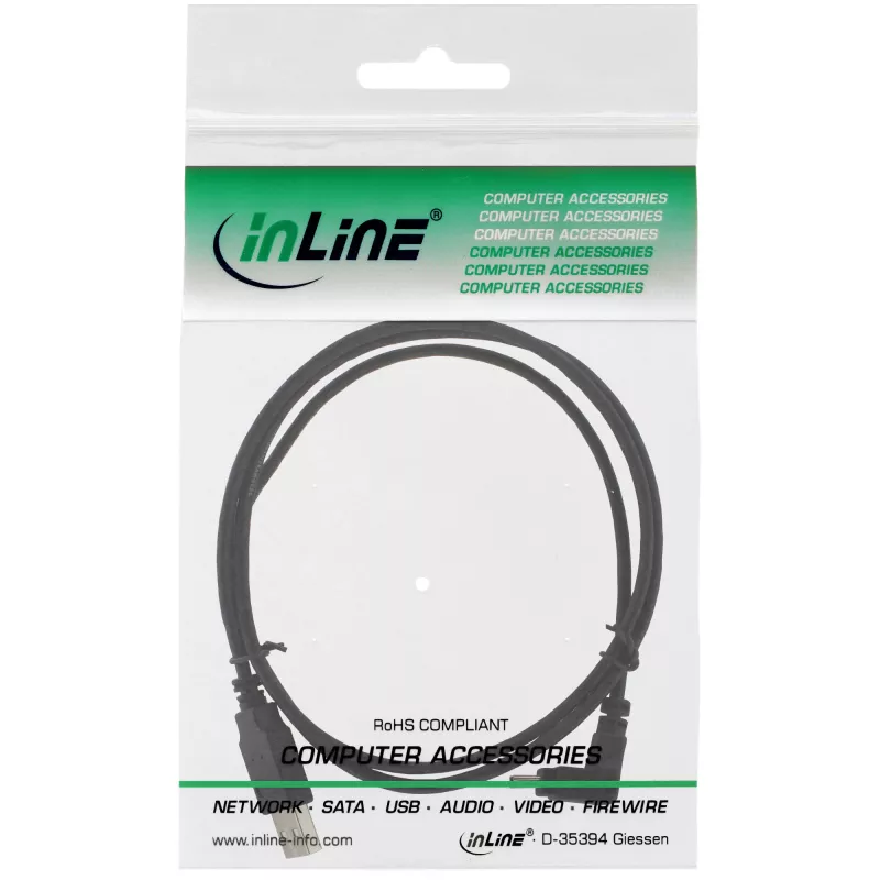 Kabel InLine USB Typ A męski / Mini-USB męski 5-pinowy kątowy w dół 90° czarny 1m