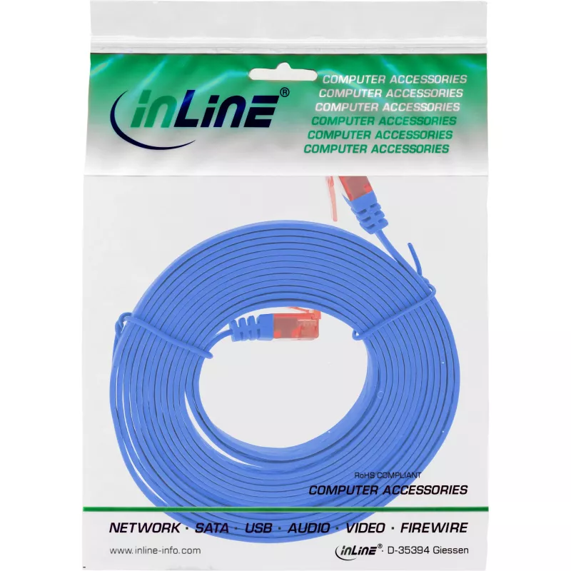 InLine Płaski Ultracienki Kabel Patchcord U/UTP Kat.6 Gotowy do Gigabit Ethernet niebieski 1,5m