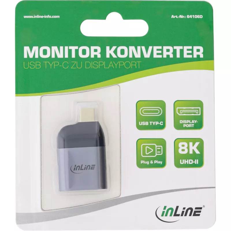 Konwerter wyświetlacza USB InLine 64106D USB-C męski na DisplayPort żeński 8K60Hz