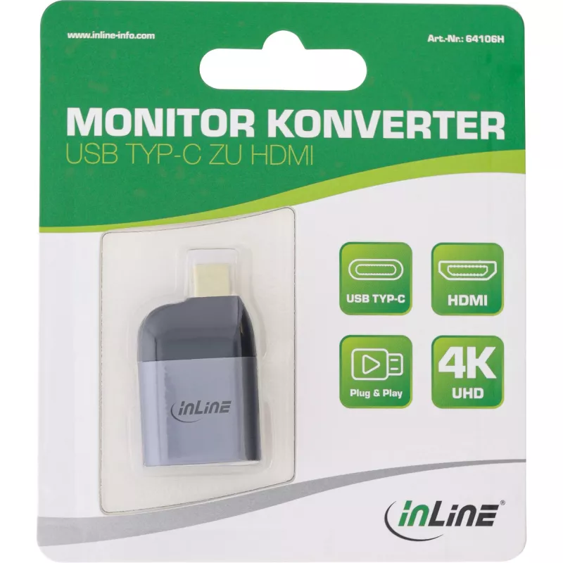 InLine Konwerter USB Display, wtyk USB-C męski na gniazdo HDMI żeńskie, 4K60Hz