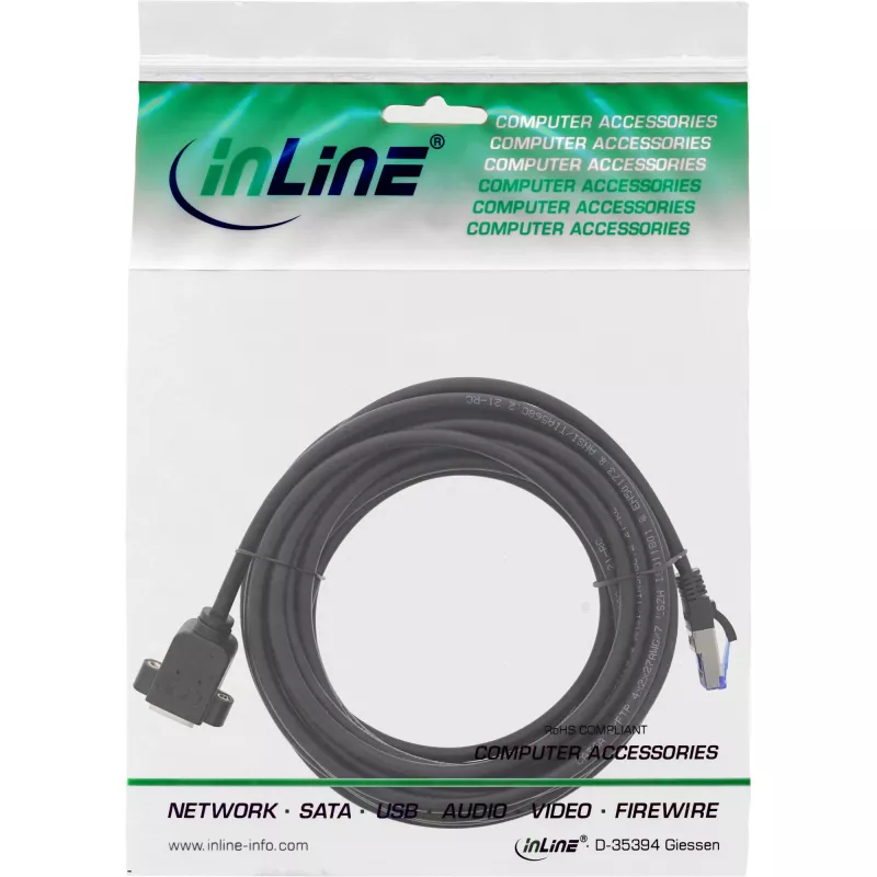 InLine wbudowany kabel krosowy przedłużający, S/FTP (PiMf), kat.6A, LSZH, miedź, 7,5m