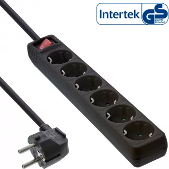 Listwa zasilająca InLine, 6 gniazd z uziemieniem CEE 7/3, czarna, 5 m