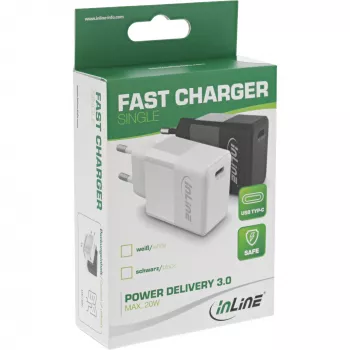 InLine USB PD Charger Single USB-C, Power Delivery, 20W, biały