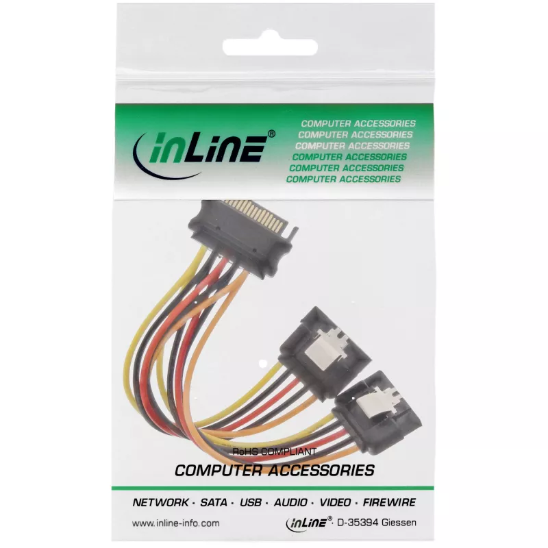 InLine SATA Power Y-Cable żeński / 2x męski z zatrzaskiem zabezpieczającym, 0,30 m