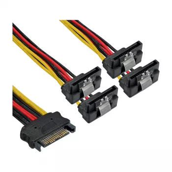 Kabel zasilający InLine SATA 1 na 4, żeński / 4x męski SATA kątowy z zatrzaskami, 0,30 m