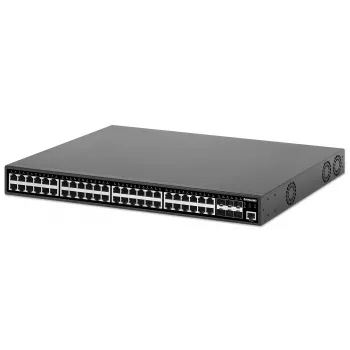Intellinet 48-portowy gigabitowy przełącznik Ethernet PoE+ zarządzalny warstwy 2+ z sześcioma łączami uplink 10G SFP+ zgodny z IEEE 802.3at/af (PoE+/PoE), budżet mocy PoE 450 W, warstwa 2+/Lite 3, 6 x 10G SFP+ bez modułów