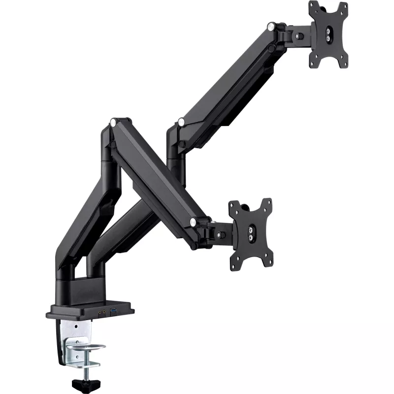 Uchwyt biurkowy InLine z podnośnikiem i USB/Audio, 2 monitory do 81cm (32 cale), czarny