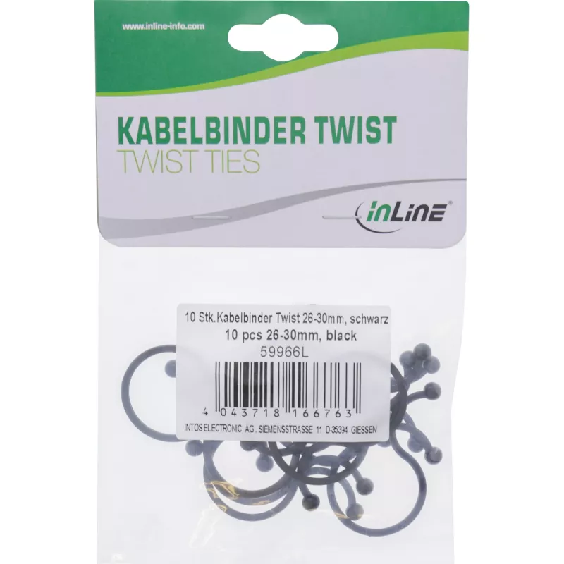 Opaski zaciskowe InLine 26–30 mm czarne, 10 szt. — organizer do kabli/przewodów, długość 30 mm