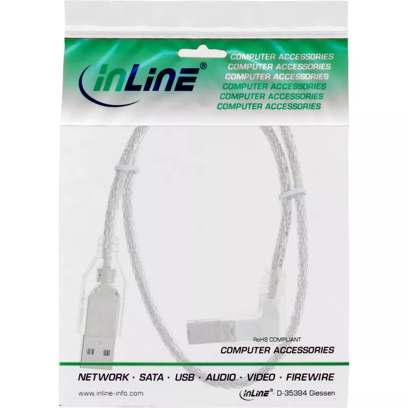 InLine USB 2.0 kabel right kątowy Type A male / B male transparent 1m