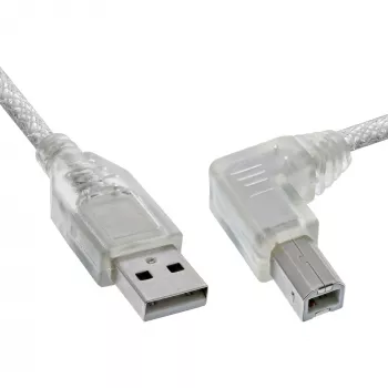 Kabel InLine USB 2.0 kątowy Typ A męski / B męski przezroczysty 3m
