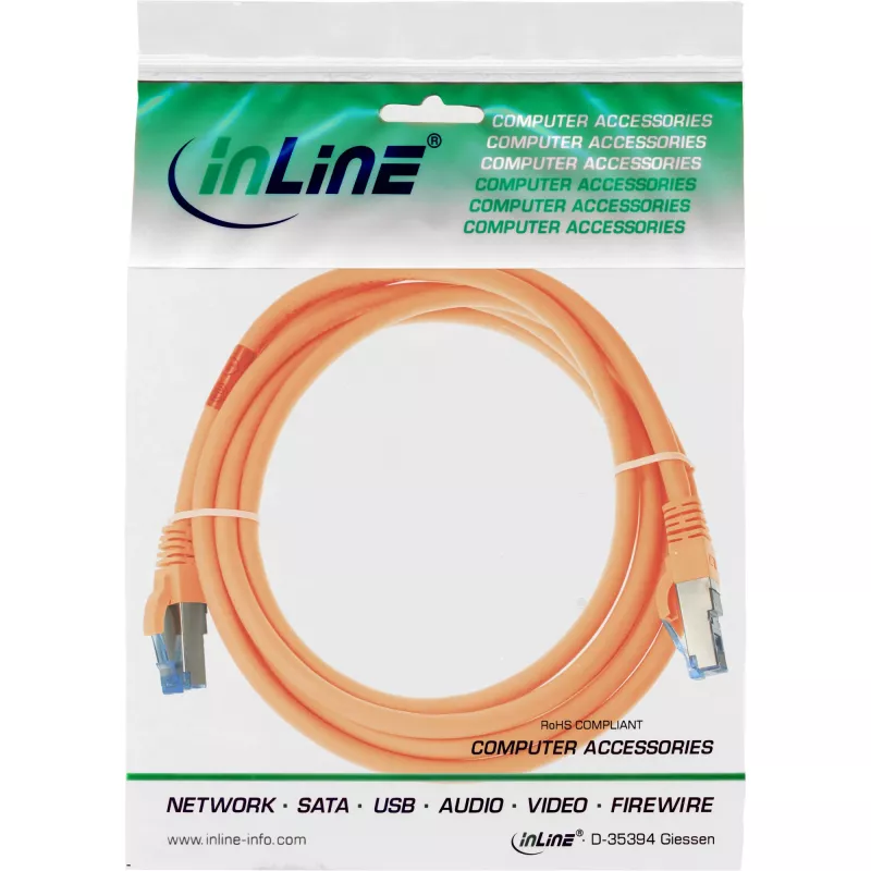 InLine kabel krosowy S/FTP PiMF kat.6A bezhalogenowy 500 MHz pomarańczowy 3 m