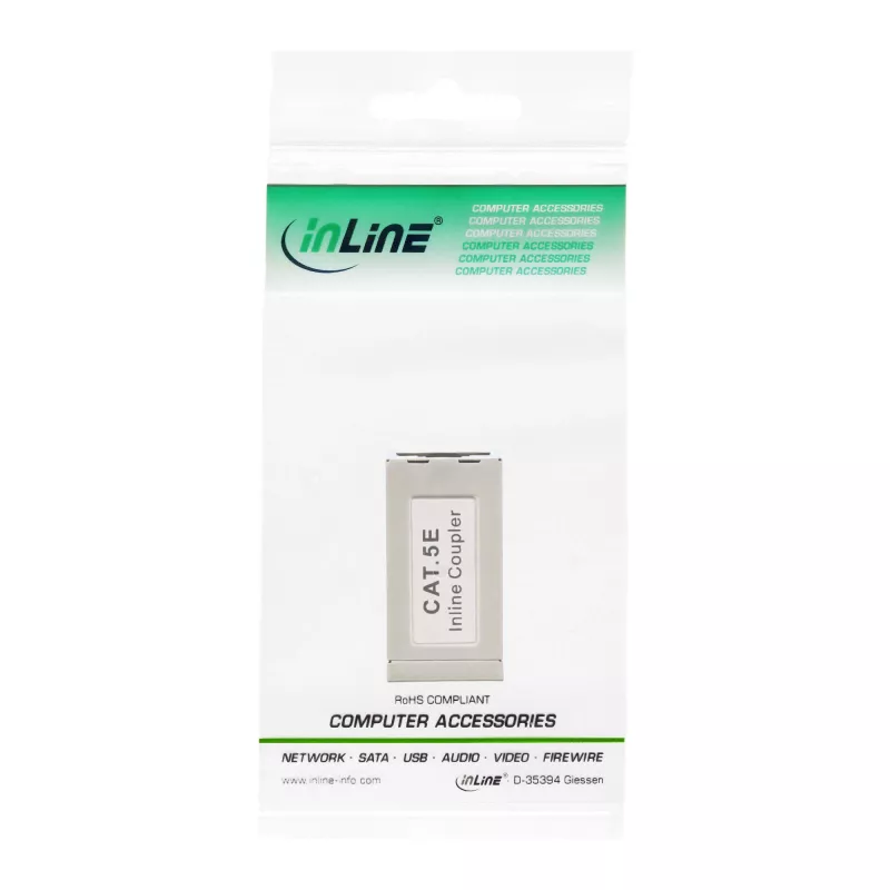 Adapter InLine Kat.5e, w pełni ekranowany, metalowy, 2x RJ45 F/F, 1:1
