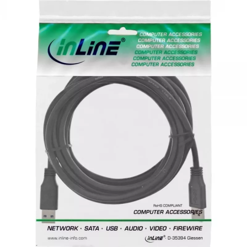 Kabel InLine USB 3.2 Gen.1 Typ A męski / męski, czarny, 3 m