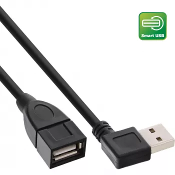 Kabel Smart InLine USB 2.0, kątowy + odwracalny Typ A męski / żeński, czarny, 2m