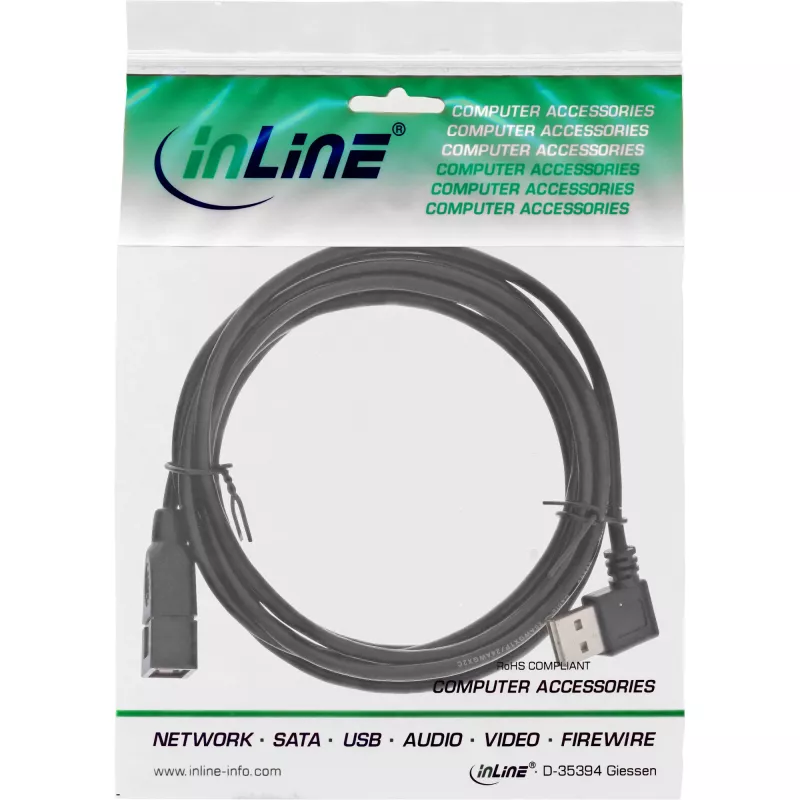 Kabel Smart InLine USB 2.0, kątowy + odwracalny Typ A męski / żeński, czarny, 2m