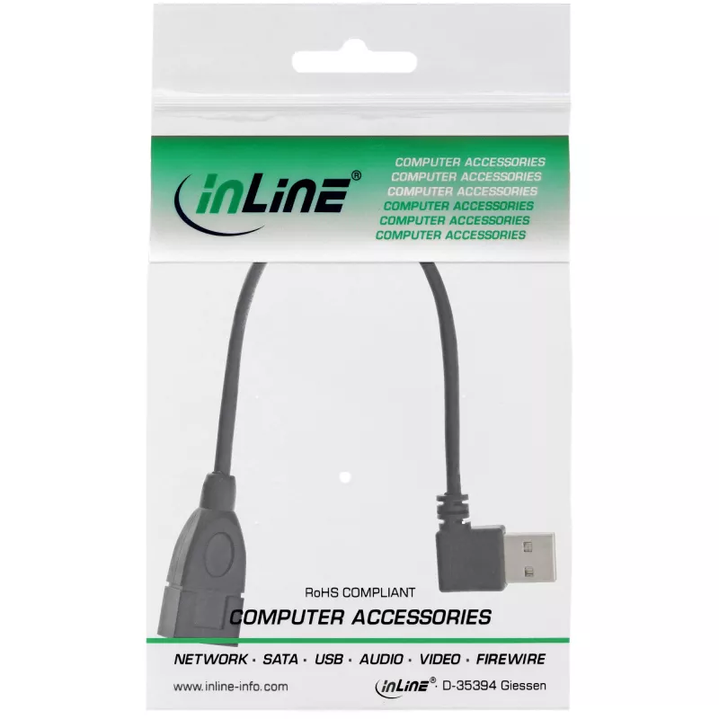Kabel InLine USB 2.0 Smart kabel kątowy + odwracalny Typ A męski / żeński czarny 0,2m