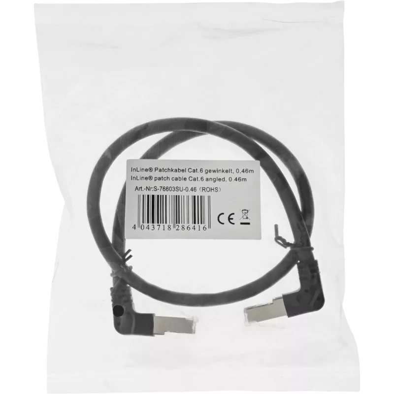 Kabel krosowy InLine pod kątem w górę/w dół, S/FTP (PiMf), kat. 6, czarny, 2,36 m