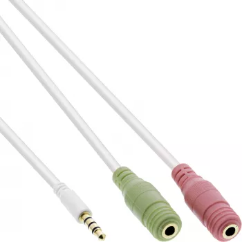InLine Kabel przejściówki audio do zestawu słuchawkowego 3,5 mm męski 4-pin / 2x 3,5 mm, biały, 1 m
