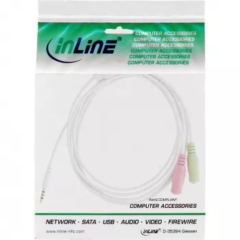 InLine Kabel przejściówki audio do zestawu słuchawkowego 3,5 mm męski 4-pin / 2x 3,5 mm, biały, 1 m