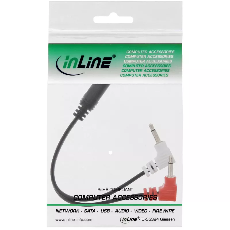 Adapter kablowy InLine Audio Plane do słuchawek, 2x 3,5 mm M na 3,5 mm F 3pin, 0,15 m