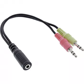adapter kablowya InLine Audio Headset, 2x 3.5mm M na 3.5mm F 4pin, OMTP, 0,15m