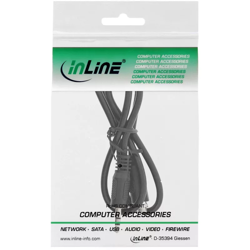 adapter kablowya audio InLine, 3,5 mm stereo męski/żeński z gwintem, 0,6 m