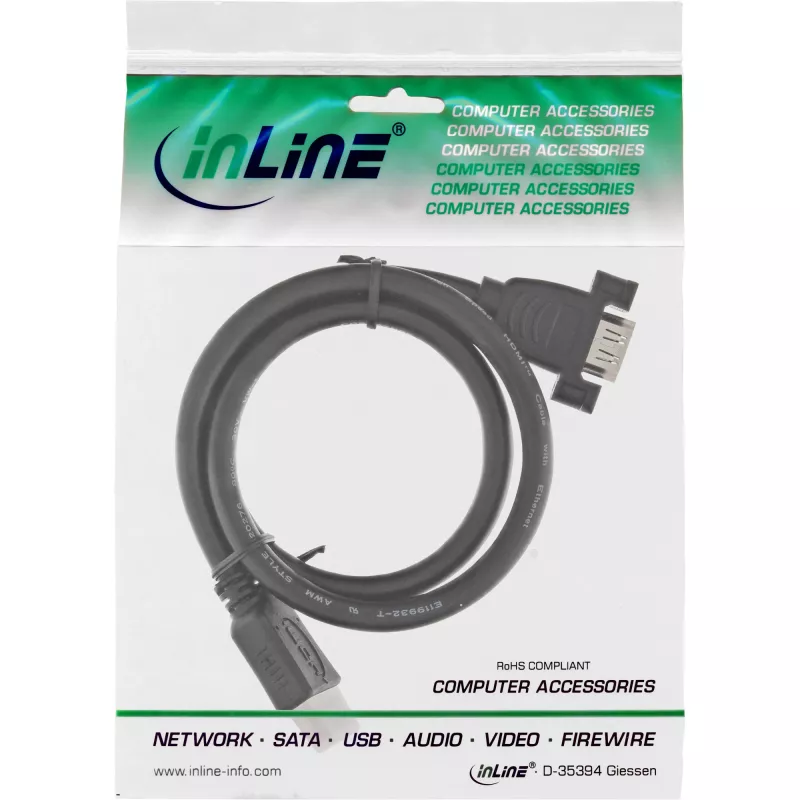 Adapter HDMI 4K2K typu A męski / A żeński z kołnierzem 0,6 m InLine 17500B