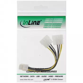 InLine Power adaptor kabel, 2x 5.25 inch male / 8pin PCI-Express male, 0.15m