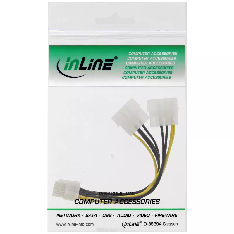 InLine Power adaptor kabel, 2x 5.25 inch male / 8pin PCI-Express male, 0.15m