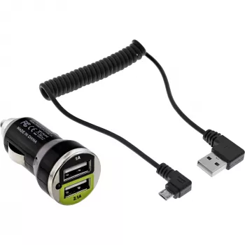 InLine USB DUAL+ KFZ zestaw do ładowania, zasilacz z kablem spiralnym 1 m