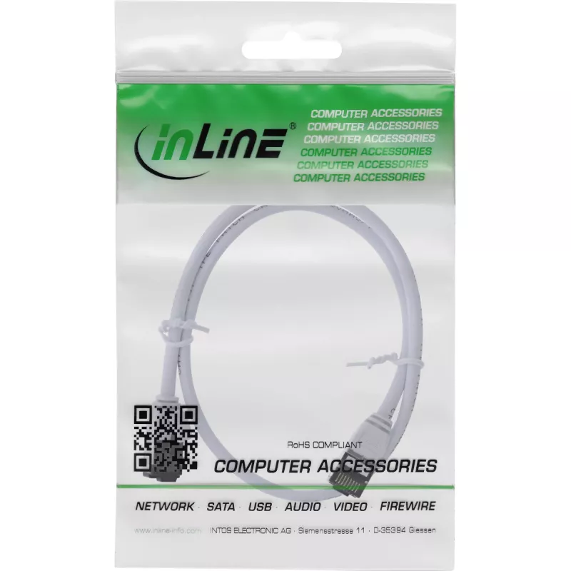 InLine Patch kabel cienki, U/FTP, Kat.8.1, TPE bezhalogenowy, biały 0,3 m