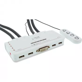 Przełącznik KVM InLine 4-portowy DVI-D + USB + Audio z 2 kompletami kabli