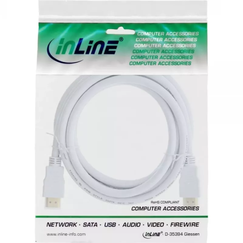 InLine High Speed HDMI kabel with Ethernet, M/M, biały, złote styki, 2m