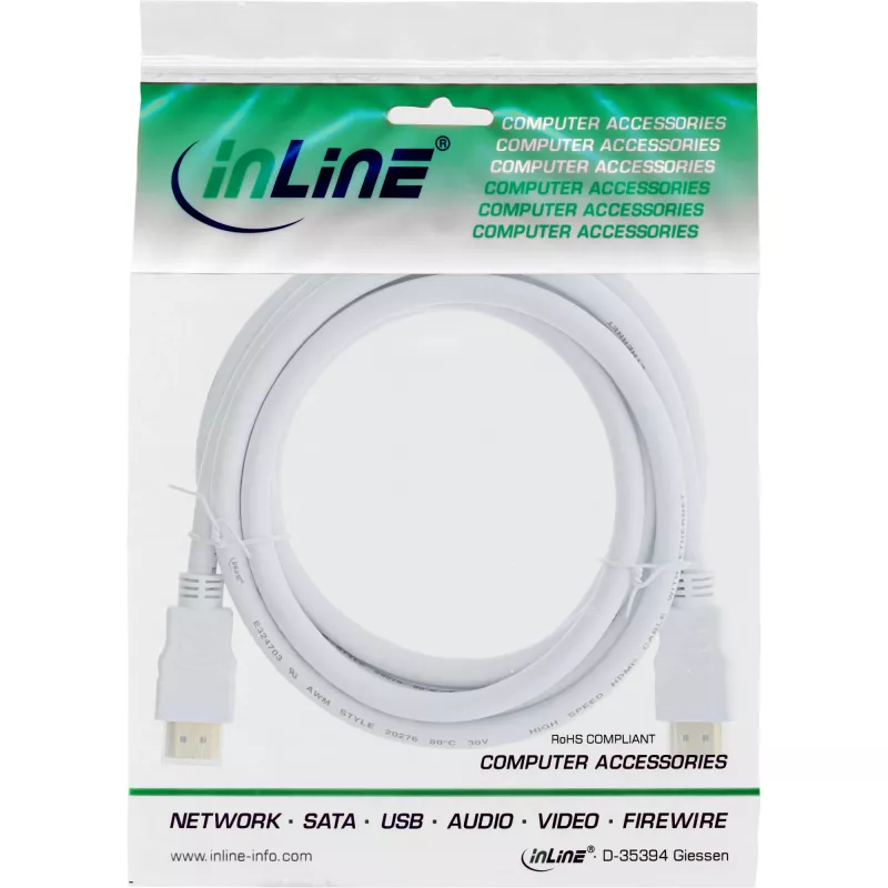 InLine High Speed HDMI kabel with Ethernet, M/M, biały, golden contacts, 1.5m