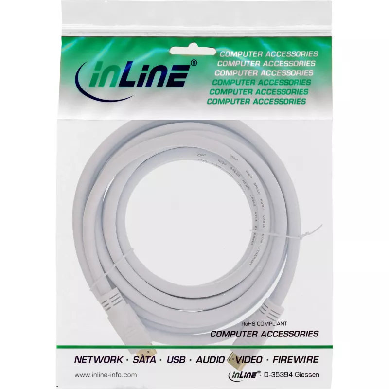 InLine High Speed HDMI kabel with Ethernet, M/M, biały, golden contacts, 7.5m