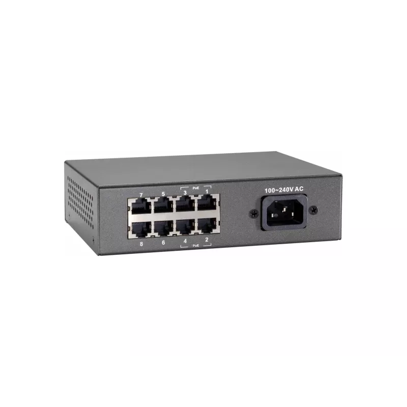 LevelOne 8-Port Fast Ethernet PoE Switch, 802.3at/af PoE, 4 wyjścia PoE, 65 W