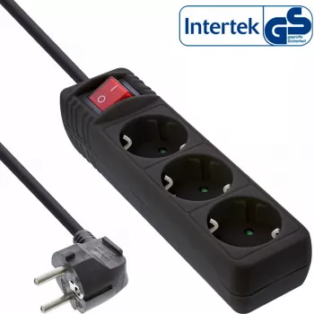 Listwa zasilająca InLine, 3 gniazda z uziemieniem CEE 7/3, czarna, 1,5 m
