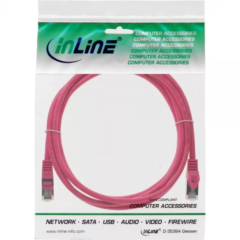 Kabel krosowy InLine SF/UTP Kat.5e Różowy 0,25m