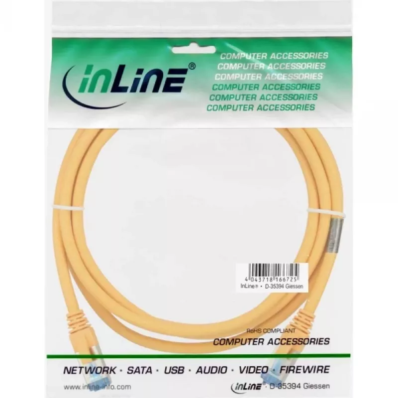 Kabel krosowy InLine S/FTP PiMF Kat.6A bezhalogenowy 500MHz żółty 1,5m