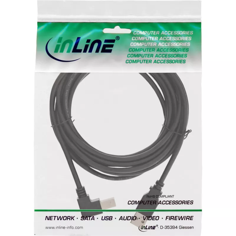 Kabel InLine USB 2.0, wtyk typu A męski / typu B męski kątowy w dół, czarny, 2 m
