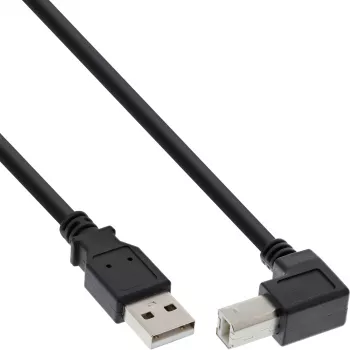 Kabel InLine USB 2.0, wtyk Typu A w dół pod kątem / Typu B, czarny, 1m