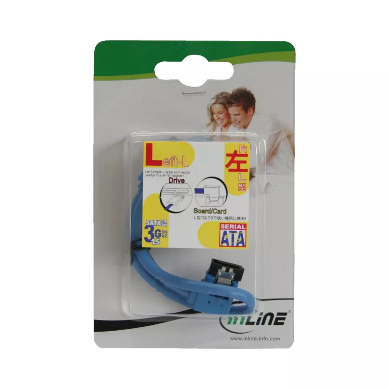 InLine SATA 6Gb/s Round kabel niebieski left kątowy 90° with latches 0.5m
